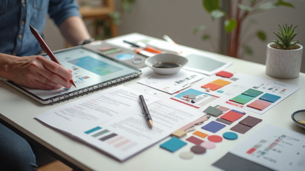 Kleurenpalet en typografiemonsters voor website branding, designdocumenten